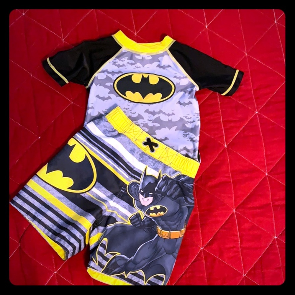 Batman bundle- swim trunks and rash guard